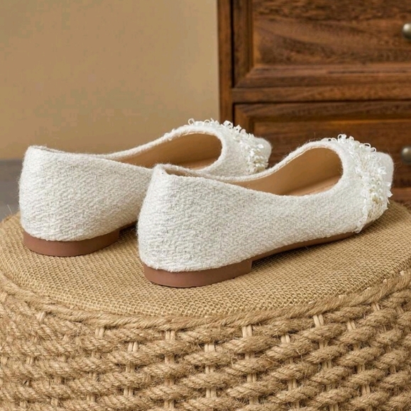 Women's Pointed Toe Flat Shoes,French Style Slip-On Faux Pearl Party/Work Shoes - Picture 5 of 6